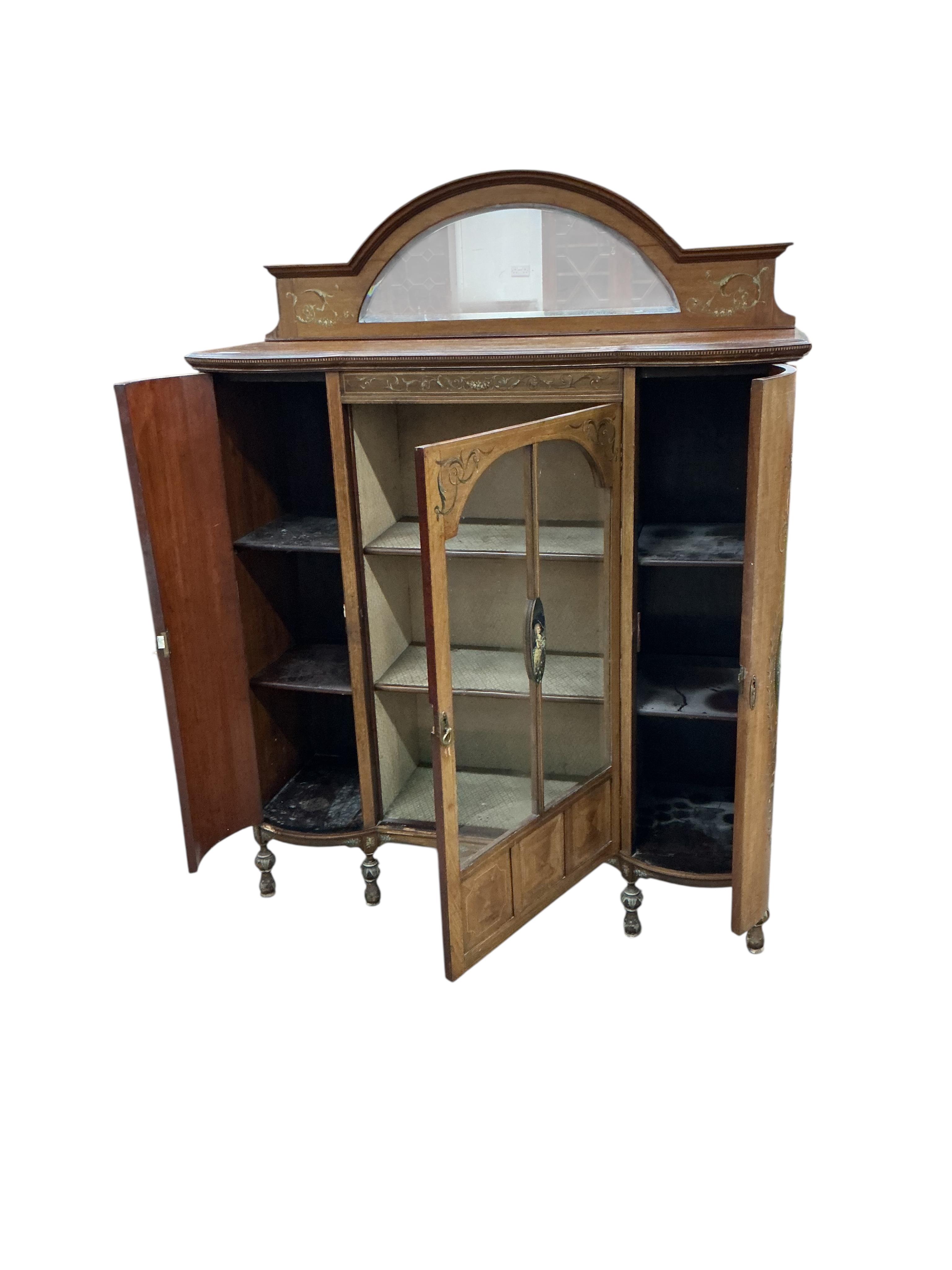 An Edwardian Sheraton Revival painted mahogany display cabinet, width 122cm, depth 42cm, height 159cm